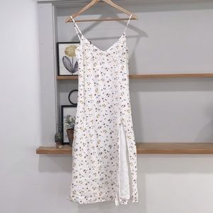 Reformation Brianna Side Slit Linen Floral Print Dress, Size 2